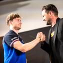 Nicht of the Champions: Jonas Karklys und Moderator Matthias Killing (v-l)