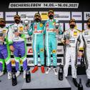 Podium Trophy-Wertung Rennen 1 (v.l.): Christian Kosch / Tom Kieffer, Stephan Grotstollen / Georg Braun,  Daniel Schwerfeld / Axel Sartingen