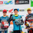 Das Gesamtpodium des ADAC MX Masters in Gaildorf (v. l.): Tom Koch, Valentin Guillod, Jordi Tixier