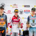 Tageswertung beim ADAC MX Junior Cup 125 v.l.n.r.: Mads Fredsoe ( Dänemark / KTM / STURM STC Racing ), Maximilian Werner ( Deutschland / Fantic / FANTIC FACTORY TEAM MADDII ) und Janis Martins Reisulis ( Lettland / Yamaha / Hamstra MX Team )