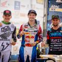 Das ADAC MX Masters-Podium (v. l.): Brent van Doninck, Jeffrey Herlings, Max Nagl