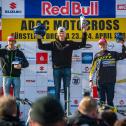 ADAC MX Masters 2016, Fürstlich Drehna, ADAC MX Youngster Cup Siegerehrung, Luca Nijenhuis ( Kawasaki / Niederlande ), Miro Sihvonen ( KTM / Finnland ) und Stefan Ekerold ( Husqvarna / Deutschland )