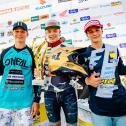 ADAC MX Masters 2018, Möggers, Tageswertung beim ADAC MX Junior Cup 125ccm v.l.n.r.: Olsson (Schweden/Husqvarna/Team DIGA-Procross), Meuwissen (Niederlande/ KTM/Raths Motorsports) und Längenfelder (Deutschland/Husqvarna/Pfeil Husqvarna Junior Team)