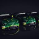 British Racing Green bei den drei Aston Martin Vantage GT4 von Dörr Motorsport (Urheber Grafik: Berzerk Design)