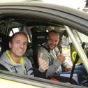 Sie hatten viel Spaß im VIP-Corsa-e Rally: Opel-CEO Florian Hüttl und der neue Junior-Europameister Laurent Pellier