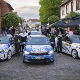 So sehen Gewinner aus: Die drei siegreichen Teams beim Auftakt des ADAC Opel Electric Rally Cup